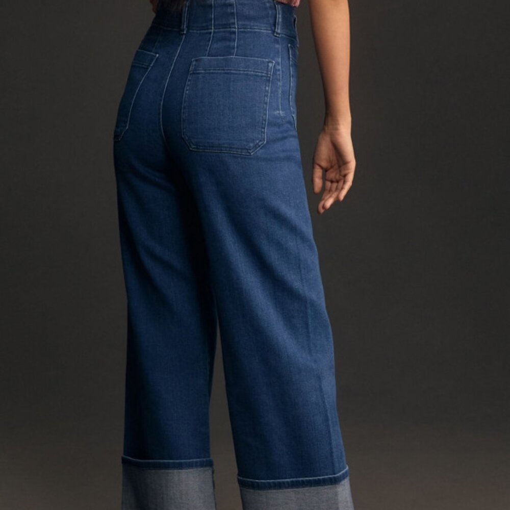 Anthropologie Dark Blue Wide-Leg Cuffed Jeans - Picture 4 of 14